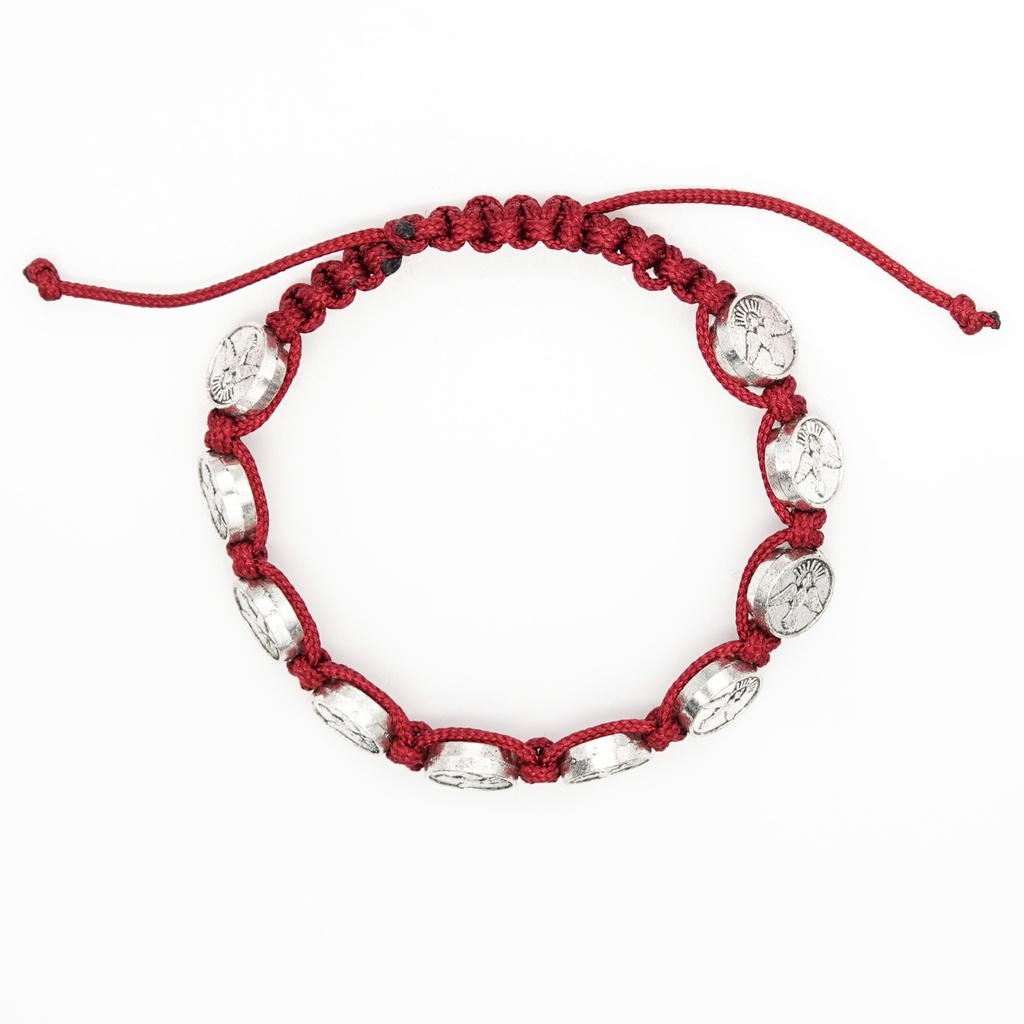 Blessed Mother Plastic Pearl Heart Shaped Catholic Rosary Bracelet - Mama Mary Miraculous - Red Rose - Artesano