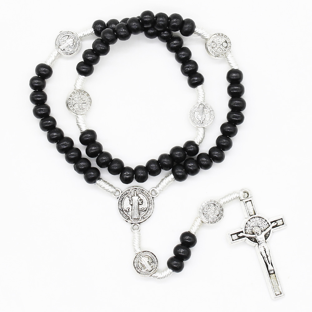 Powerful Wood Catholic Cord Rosary - St Benedict - Artesano