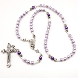 Blessed Mother Glass Pearl Amethyst Catholic Rosary  - Mother and Child - Artesano