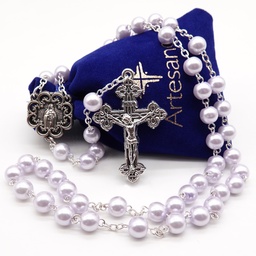 Sorrowful Glass Pearl Catholic Rosary - St Therese - Artesano