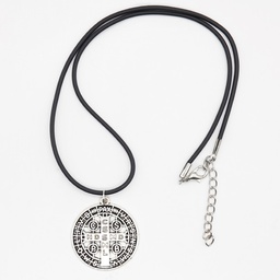 Powerful Silver Metal Catholic Medallion Necklace - St Benedict - Artesano