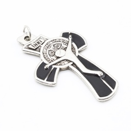 Powerful Silver Metal Catholic Cross Pendant - St Benedict - Artesano